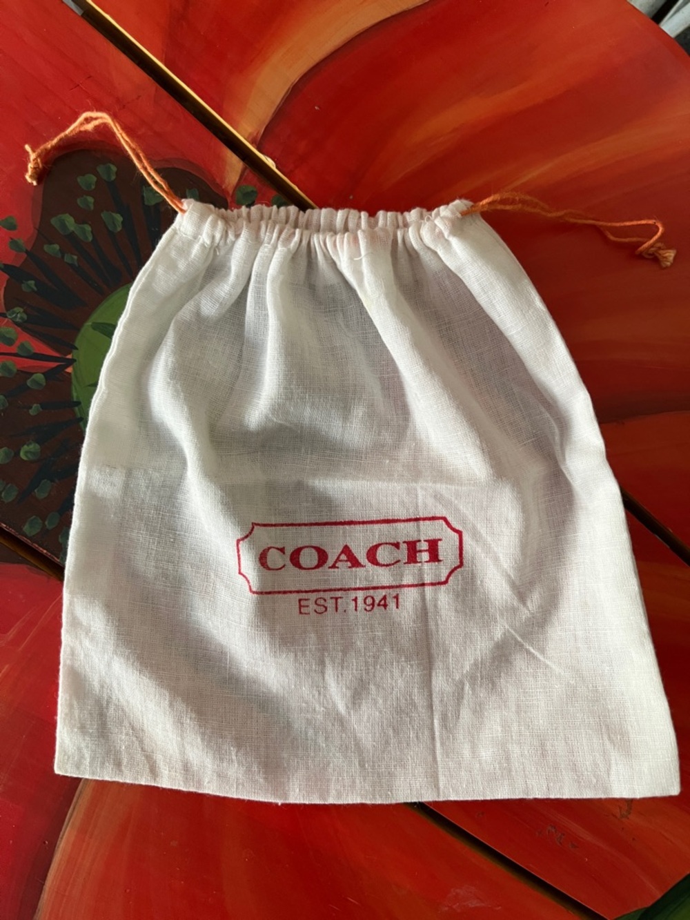 Coach White Drawstring Dust Pouch with Red Logo